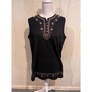 Two Twenty Collection Woman’s Embroidered Tank Top - Black - Medium